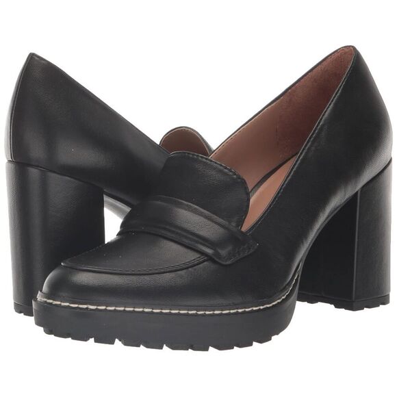 Naturalizer Women\'s Dabney Slip On Heeled Loafer Pump 9 Wide Black Smooth